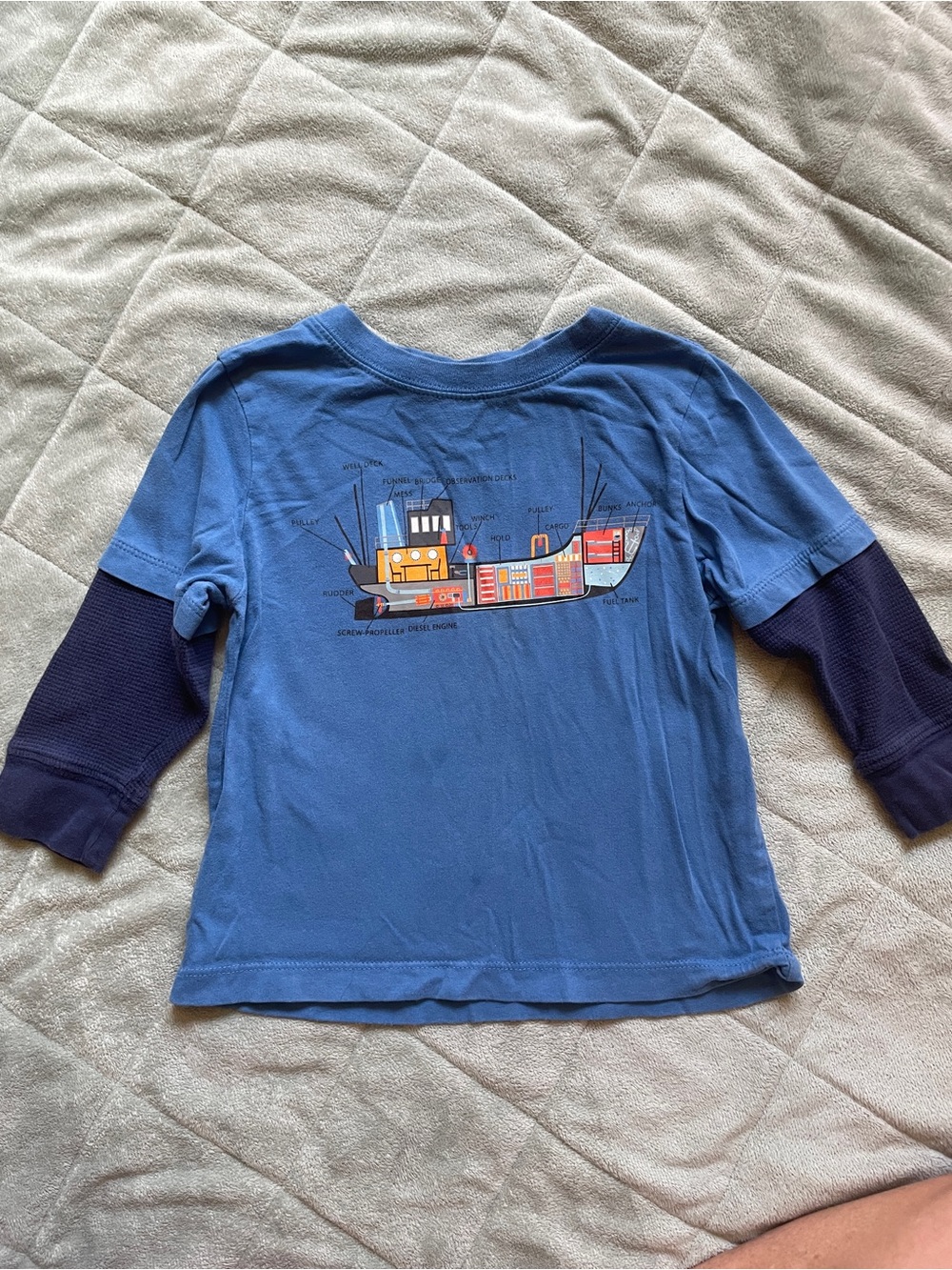 Hanna Andersson Blue Layered-Look Long-Sleeve Tee with Ship Graphic
